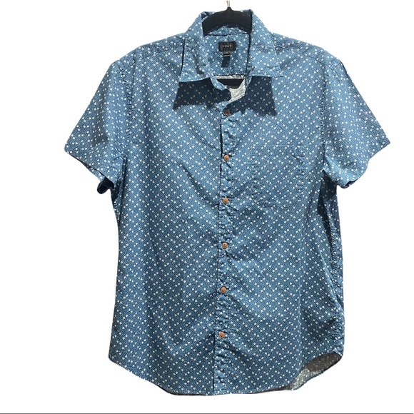 J. Crew Mens Button Down Shirt Short Sleeve  Blue / White size Medium - Picture 1 of 2